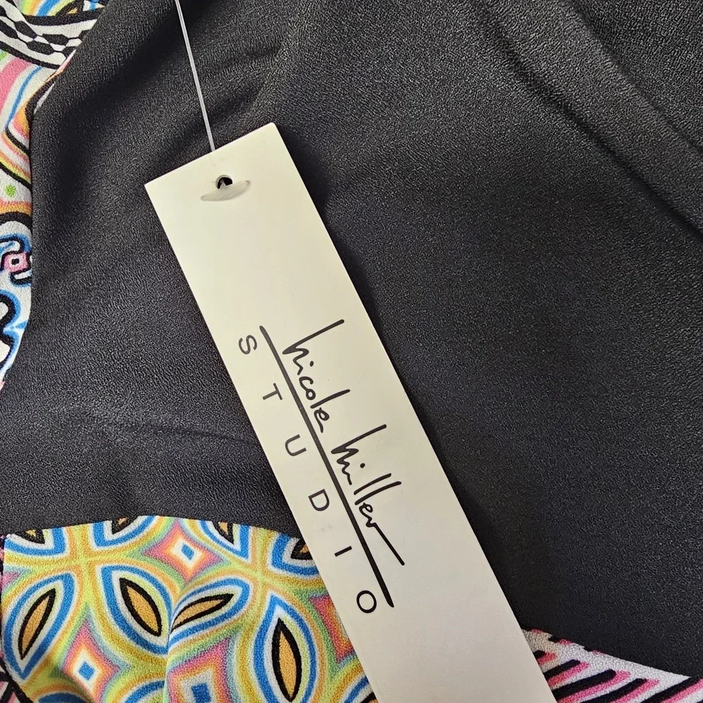 NWT Nicole Miller Dress Size 12 ‎ Sleeveless Colorful Geometric Print Zip Back